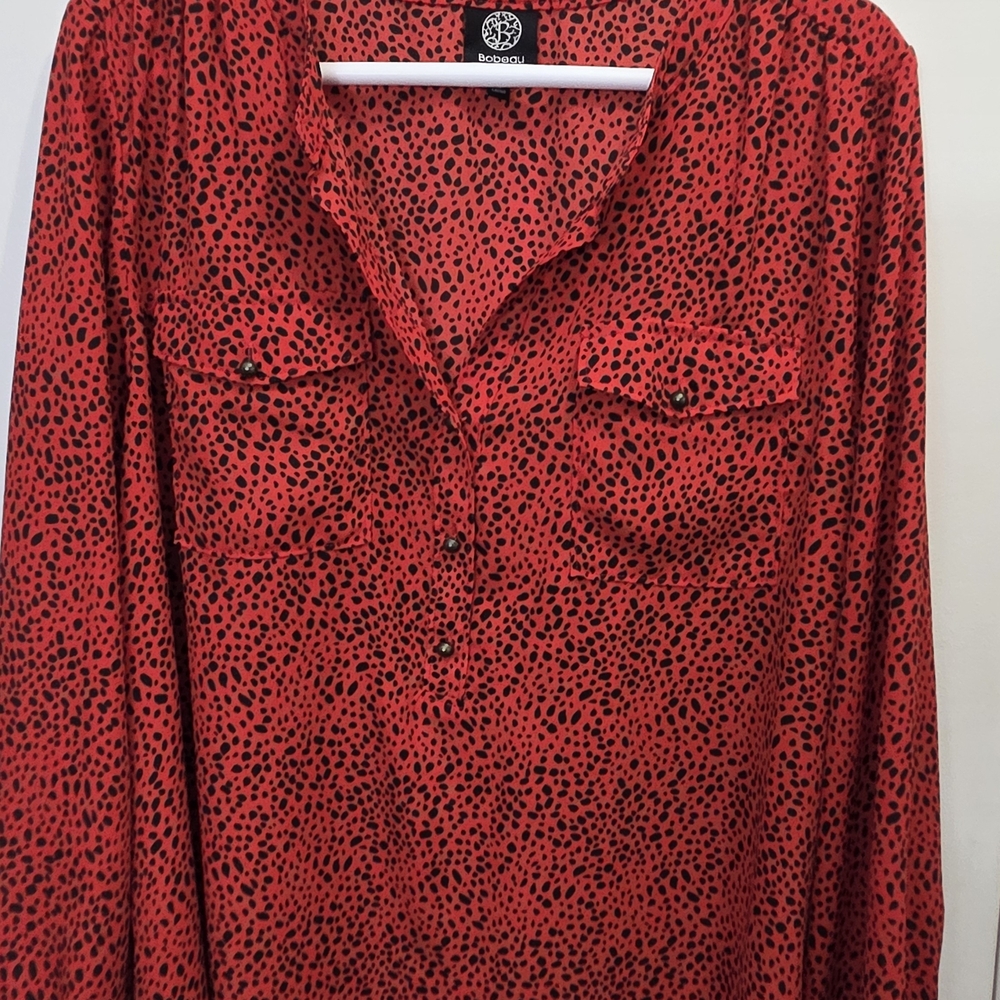 bobeau Red Leopard-Print Button Front Blouse - image 1